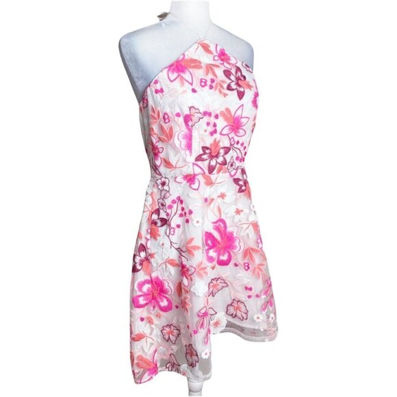 Alexia Admor NWT ALISON Halter Pink Embroidered Hi Low Dress Floral Womens SZ 8 - Picture 8 of 11